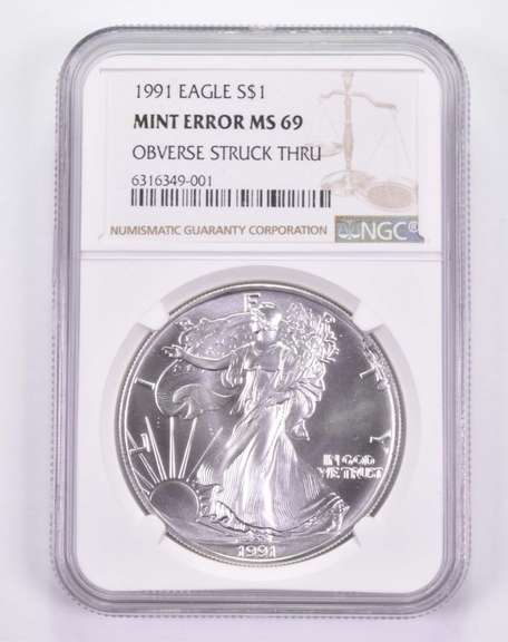 Mint Error MS69 1991 American Silver Eagle - OBV Struck Thru - NGC