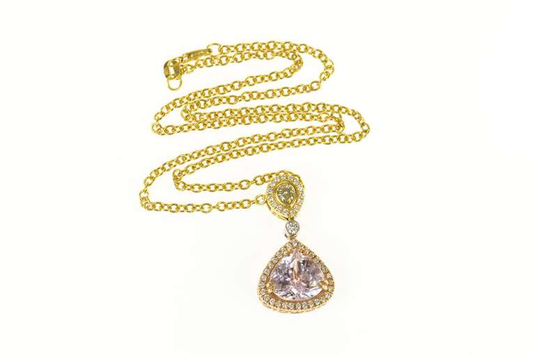 14K Yellow Gold 7.05 Ctw Morganite Diamond Halo Drop Necklace