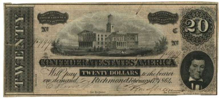 Nice AU 1864 Confederate States of American $20 note (T-67)