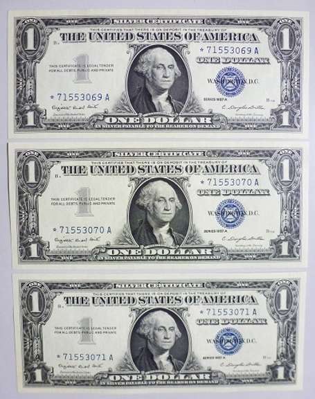 (3) Superb Gem 1957A $1 Star Replacement Silver Certificates-Consecutive!