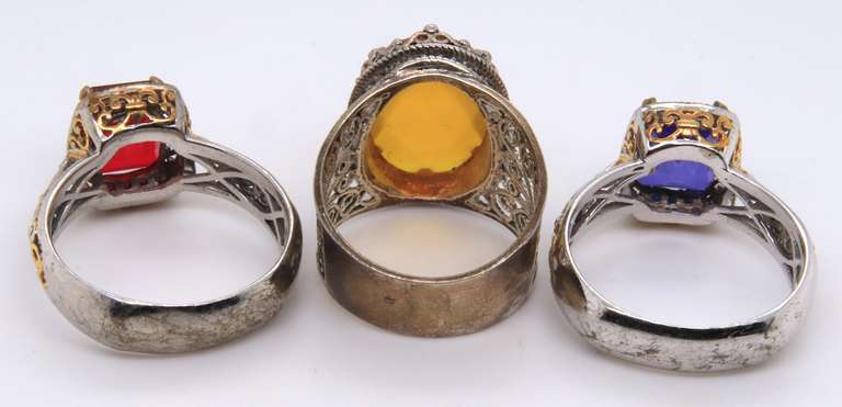 Vintage Sterling Silver Lot of 3 Gemstone Rings