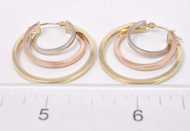 Sensational Triple Hoop Earrings in 14K Tri-Color Gold