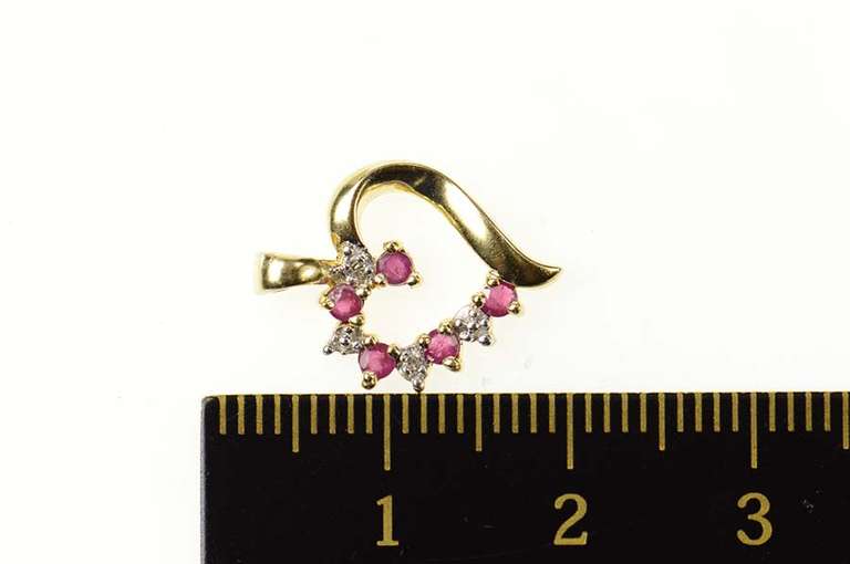 10K Yellow Gold Ruby Diamond Classic Heart Love Symbol Pendant