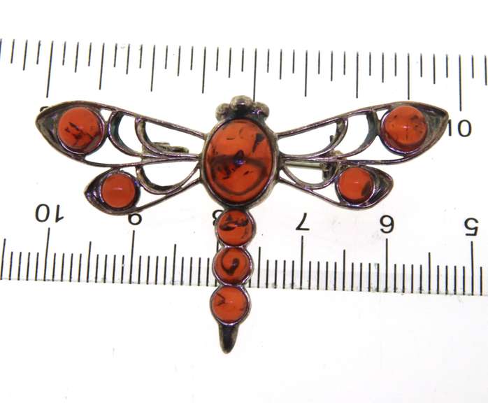 Sterling Silver Amber Dragonfly