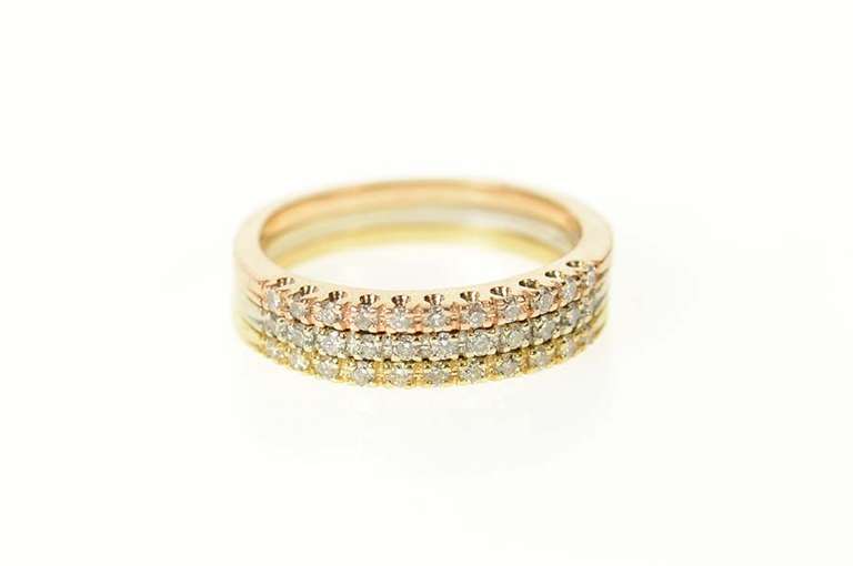 14K Yellow Gold 0.50 Ctw Diamond Tiered Tri Tone Band Ring