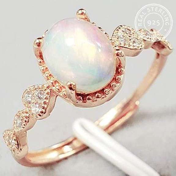 GENUINE ETHIOPIAN OPAL & CREATED WHITE SAPPHIRE 925 STERLING SILVER ADJUSTABLE OPEN RING