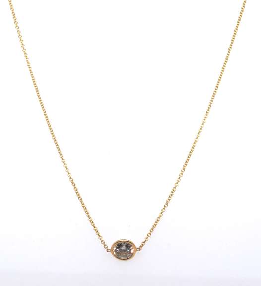 Pleasing Bezel Set Diamond Pendant on Chain Necklace