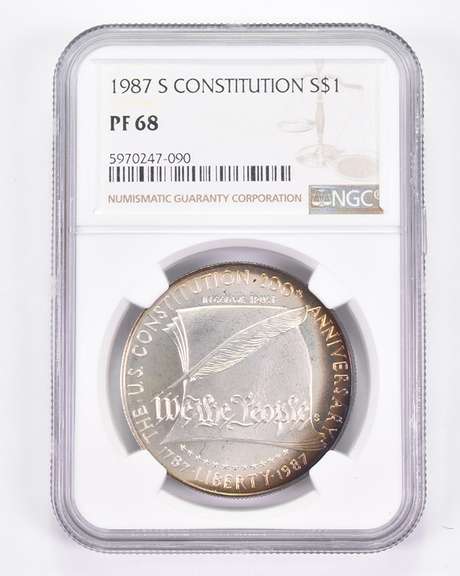 PF68 1987-S U.S. Constitution Commemorative Silver Dollar NGC Toned!
