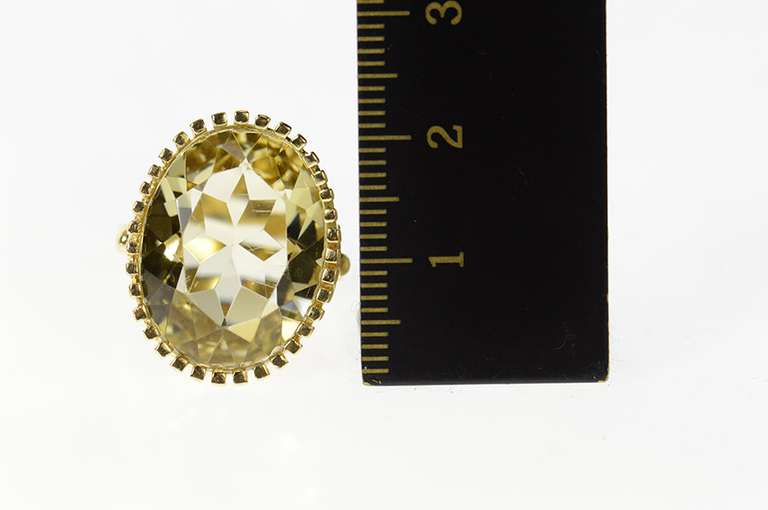 14K Yellow Gold Oval Prasiolite Ornate Filigree Statement Ring
