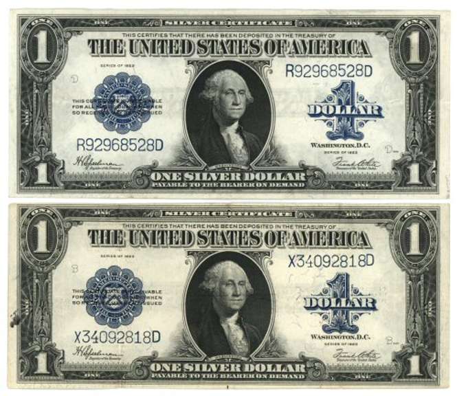 2 Real nice 1923 Series Large Size $1 Silver Certificate notes