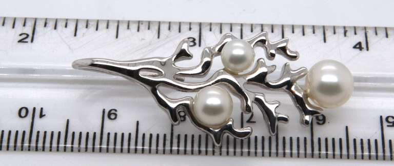 Sterling Silver Pearl Leaf Style Earrings