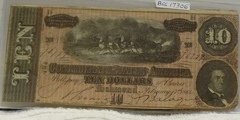 Confederate: 1864  $10 Richmond, circ, signed & numbered