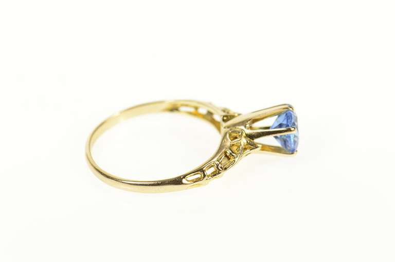 10K Yellow Gold Sim. Sapphire Ornate Filigree Statement Ring