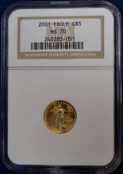 2001 $5 Gold 1/10 Ounce Eagle NGC MS70