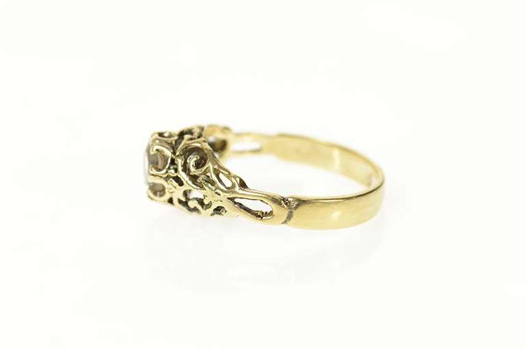 14K Yellow Gold Ornate Filigree CZ Retro Promise Engagement Ring