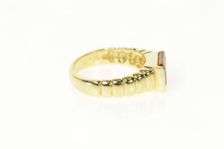 14K Yellow Gold Emerald Cut Citrine Grooved Squared Ring