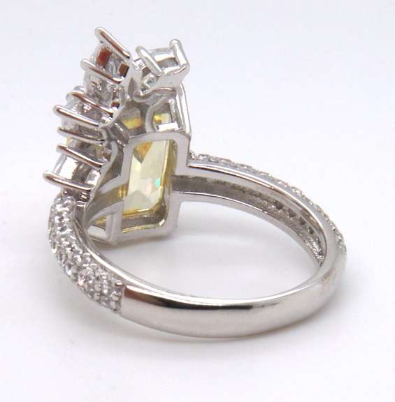 Sterling Silver Yellow and White Cubic Zirconia Cocktail Ring