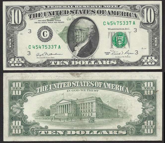 $10 1981 FRN Offset Error Back on Face About Uncirculated