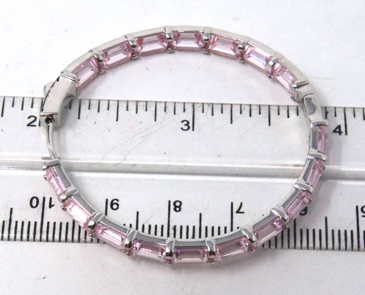 Sterling Silver Pink Cubic Zirconia Hoop Earrings