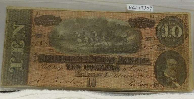 Confederate: 1864  $10 Richmond, circ, signed & numbered