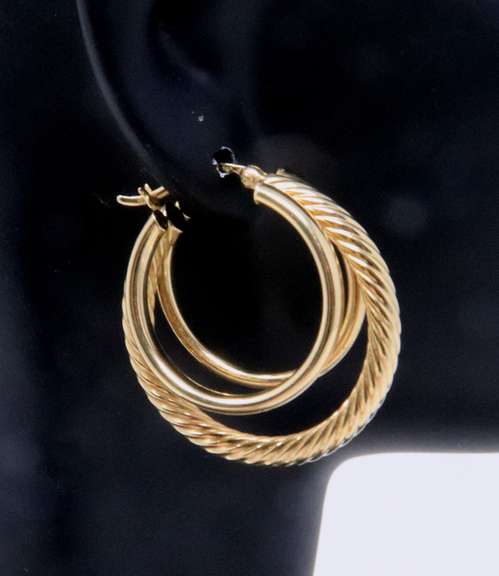 Popular Yellow Gold Triple Hoop Earrings