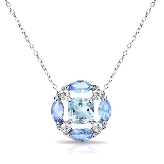 Sterling Silver Blue Topaz and Tanzanite Necklace with White Topaz Accents