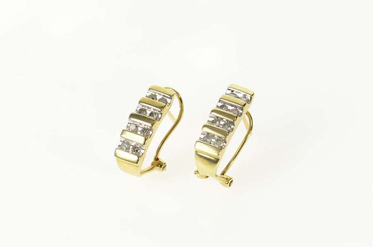 10K Yellow Gold Squared Diamond French Clip Back Statement Earrings