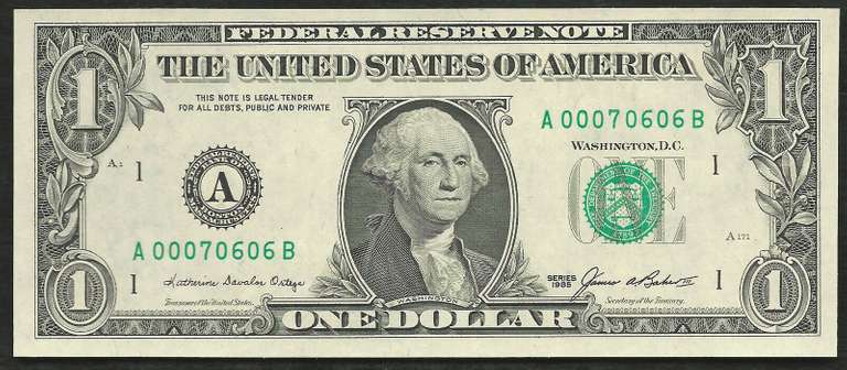 $1 1985 5 digit serial number-Choice Uncirculated