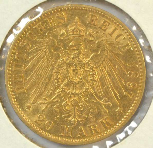 Lustrous 1897-A Germany (Prussia) 20 Marks gold Piece. Nice