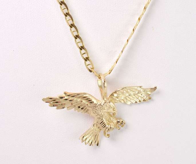 Sensational Eagle Pendant Necklace in 14k Yellow Gold
