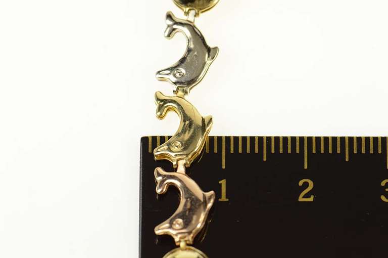10K Yellow Gold Tri Tone Dolphin Link Beach Ocean Motif Bracelet