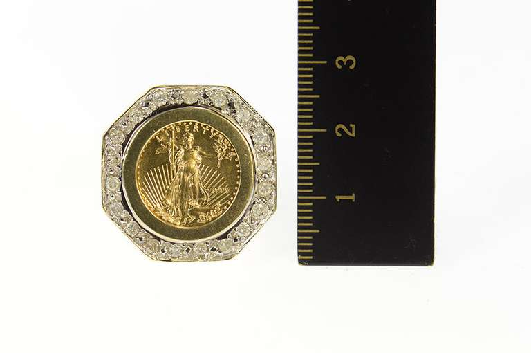 14K Yellow Gold 0.50 Ctw Diamond 1996 Half Eagle $5 Gold Coin Ring