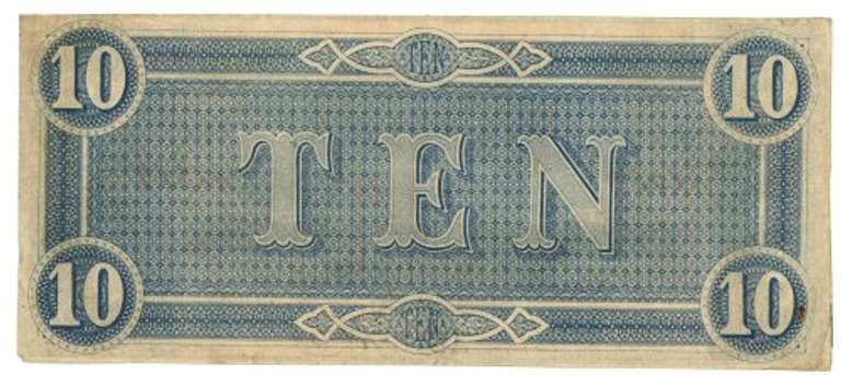 Crisp Unc 1864 $10 Confederate States of America Note (T-68)