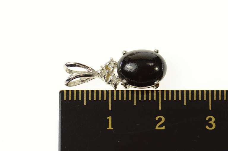 10K White Gold Oval Black Onyx Diamond Cluster Statement Pendant