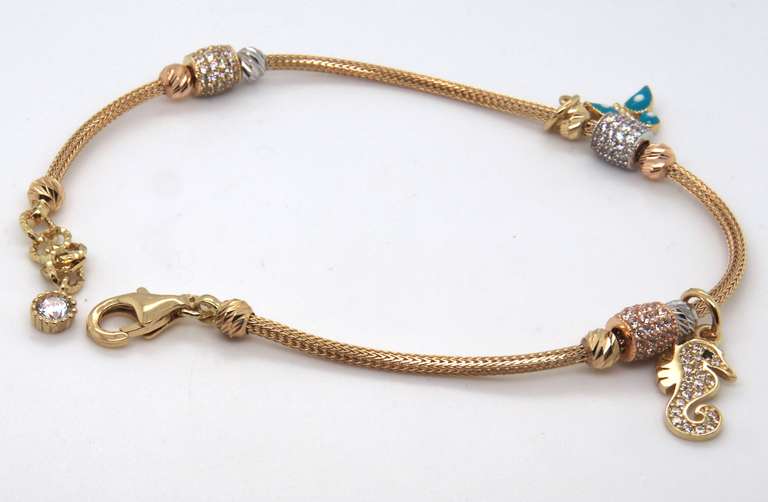 Dreamy Yellow Gold CZ Station Bracelet w Charms