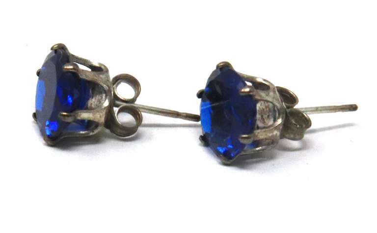 Sterling Silver Blue Cubic Zirconia Stud Earrings