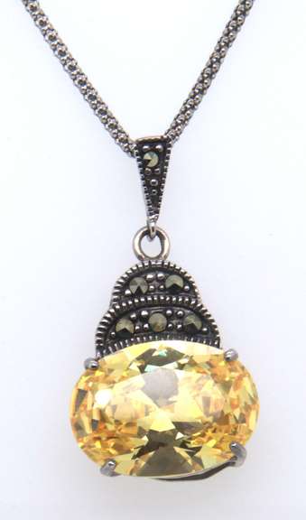 Sterling Silver Yellow Cubic Zirconia Pendant on Chain Necklace
