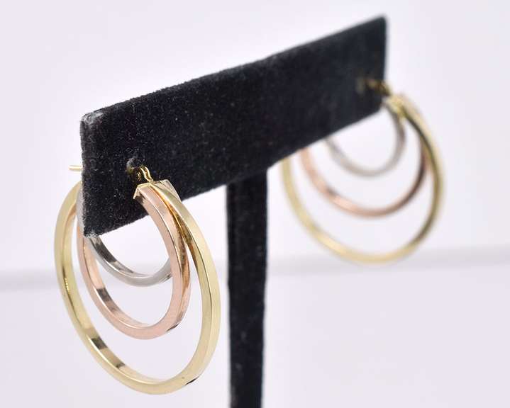 Sensational Triple Hoop Earrings in 14K Tri-Color Gold
