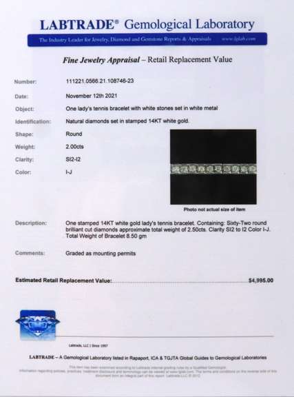 Sparkling White Gold 2ctw Diamond Tennis Bracelet