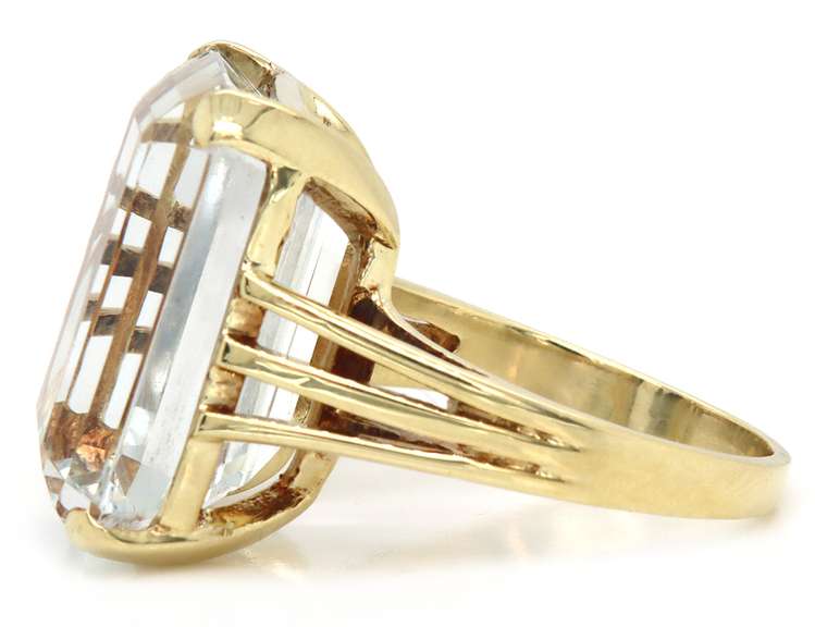 Beautiful White Gold Emerald Cut Natural White Quartz Ring