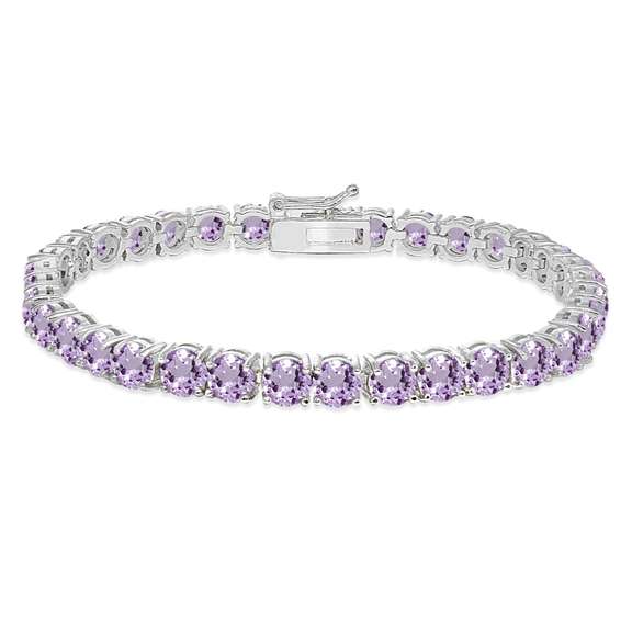 Sterling Silver 5mm Amethyst Round-cut Tennis Bracelet