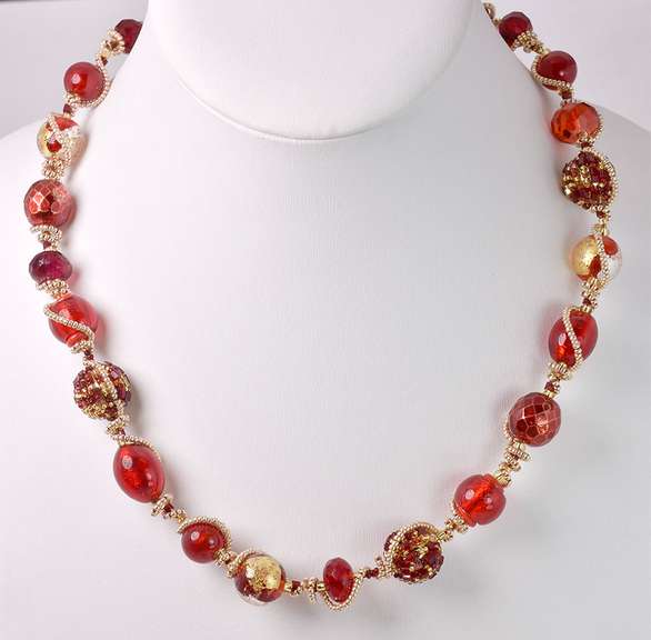 Mesmerizing Italian Made, Hand Blown Art Glass with Gold Leaf Overlays Necklace