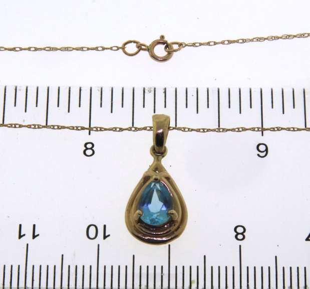 Beautiful Pear Shaped Blue Topaz Pendant on Chain
