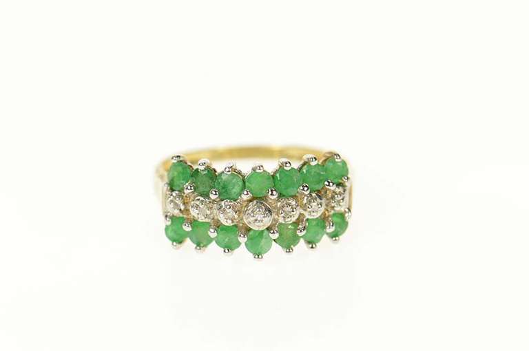 10K Yellow Gold Emerald Diamond Squared Statement Band Ring