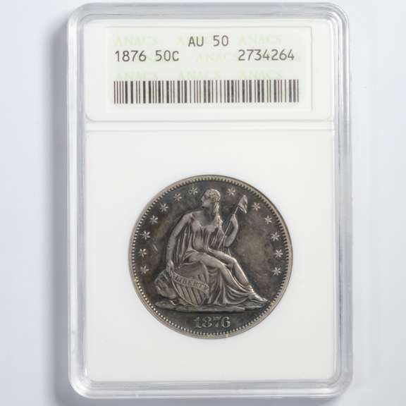 1876 ANACS AU 50 Holder1876 Toned  Seated Half