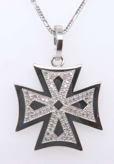 Strong Pave Diamond Cross White Gold Necklace