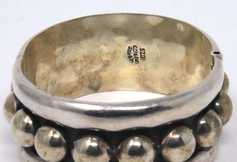 Vintage Sterling Silver Mexico Wide Bangle Bracelet