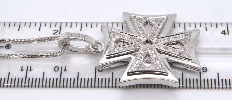 Strong Pave Diamond Cross White Gold Necklace