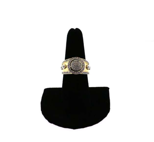 Contemporary Style Diamond Circle Cluster Ring with Thick 14k Gold Band