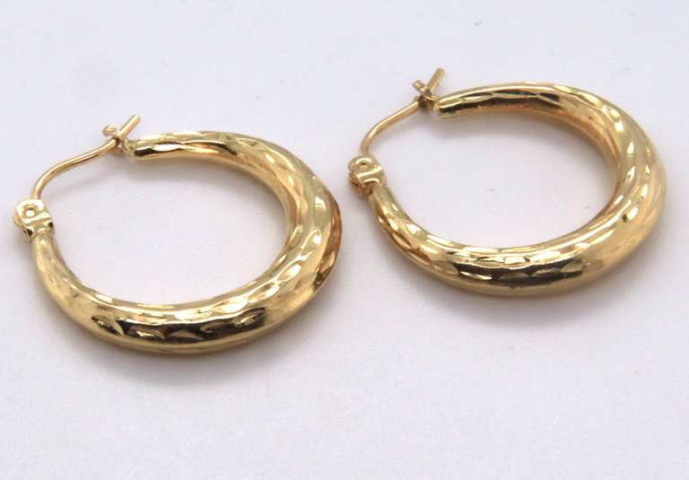 Beautiful Round Diamond Cut Hoop Yellow Gold Earrings